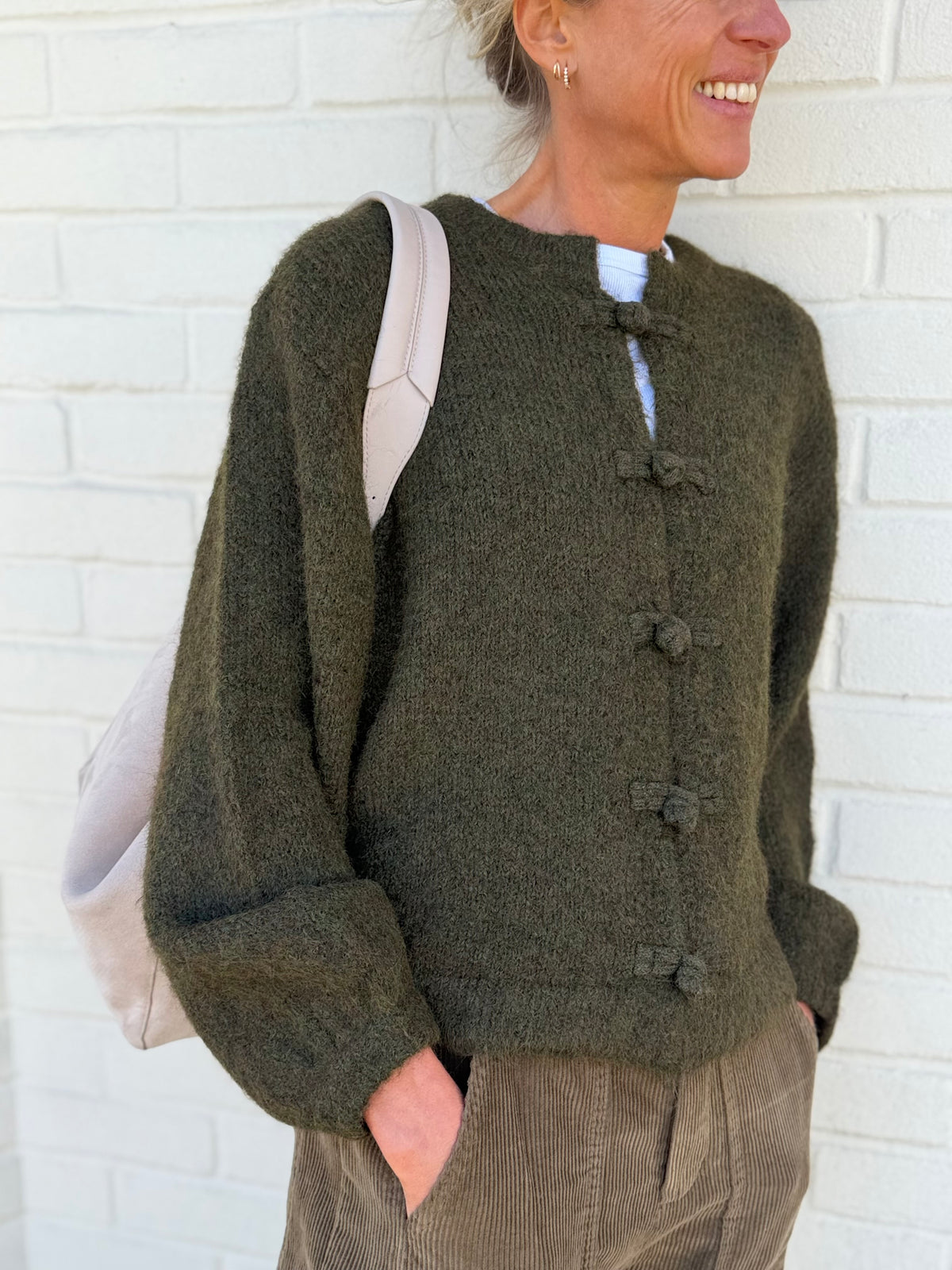 Mandarin Khaki Cardigan
