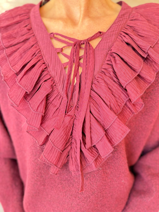 Hanover Burgundy Ruffle Jumper