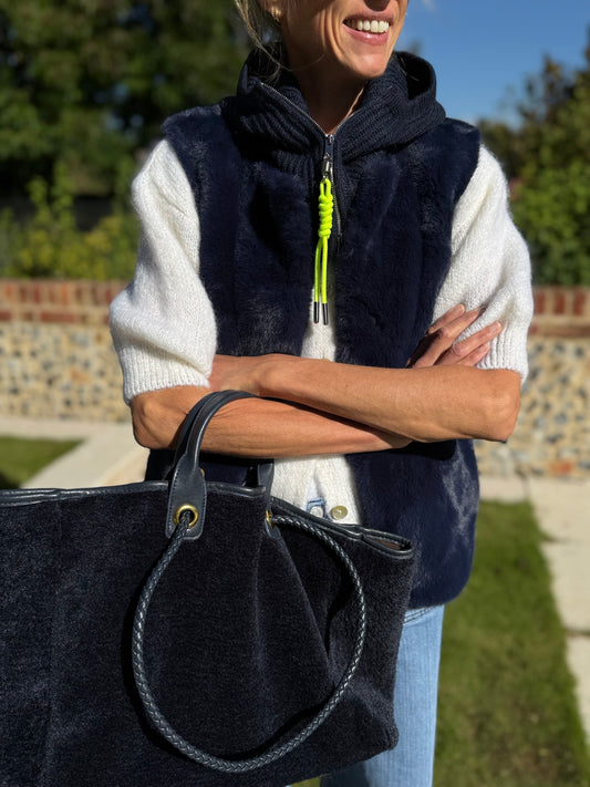 Reversible Navy and Chocolate Teddy Bag