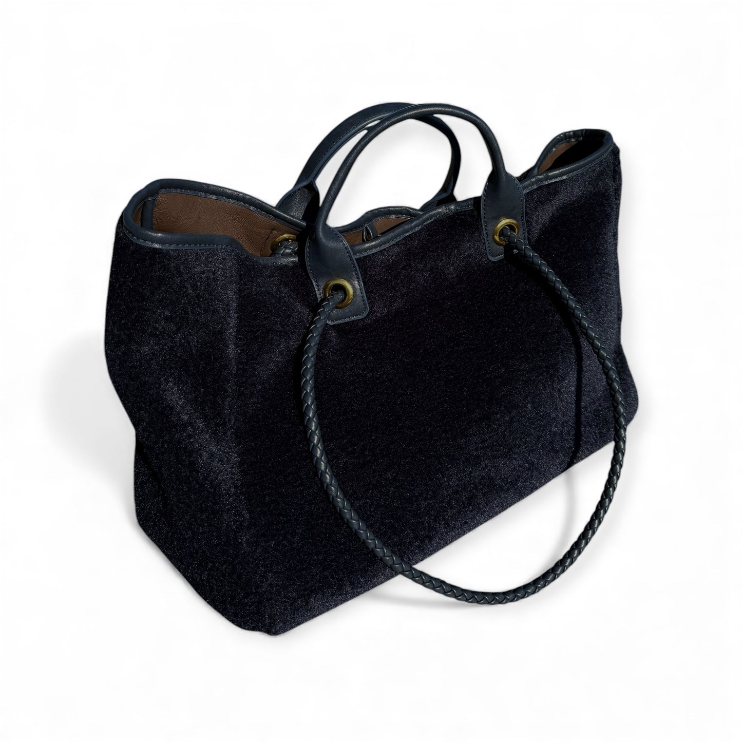 Reversible Navy and Chocolate Teddy Bag