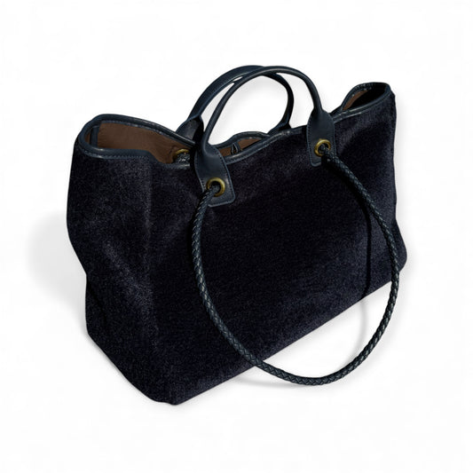 Reversible Navy and Chocolate Teddy Bag
