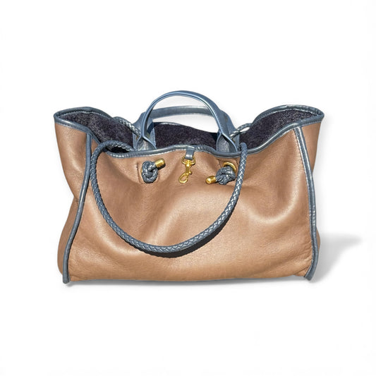 Reversible Navy and Chocolate Teddy Bag