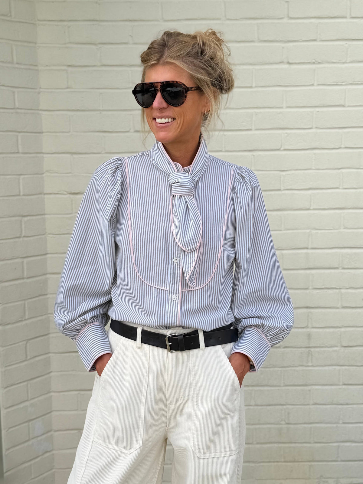 Tierney Khaki Stripe Blouse