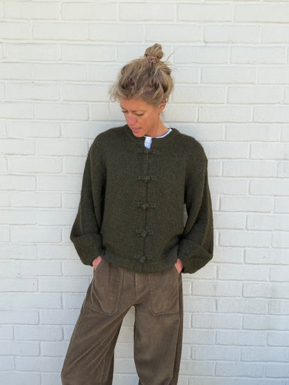 Mandarin Khaki Cardigan