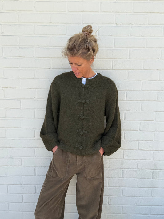 Mandarin Khaki Cardigan