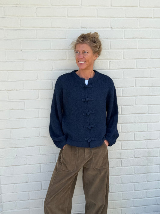 Mandarin Navy Cardigan