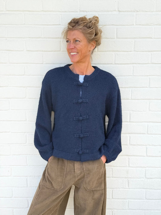 Mandarin Navy Cardigan