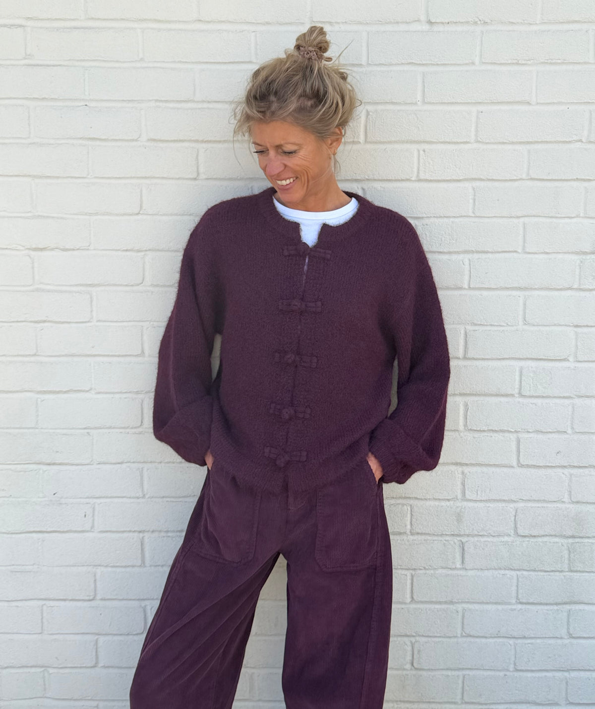 Mandarin Burgundy Cardigan