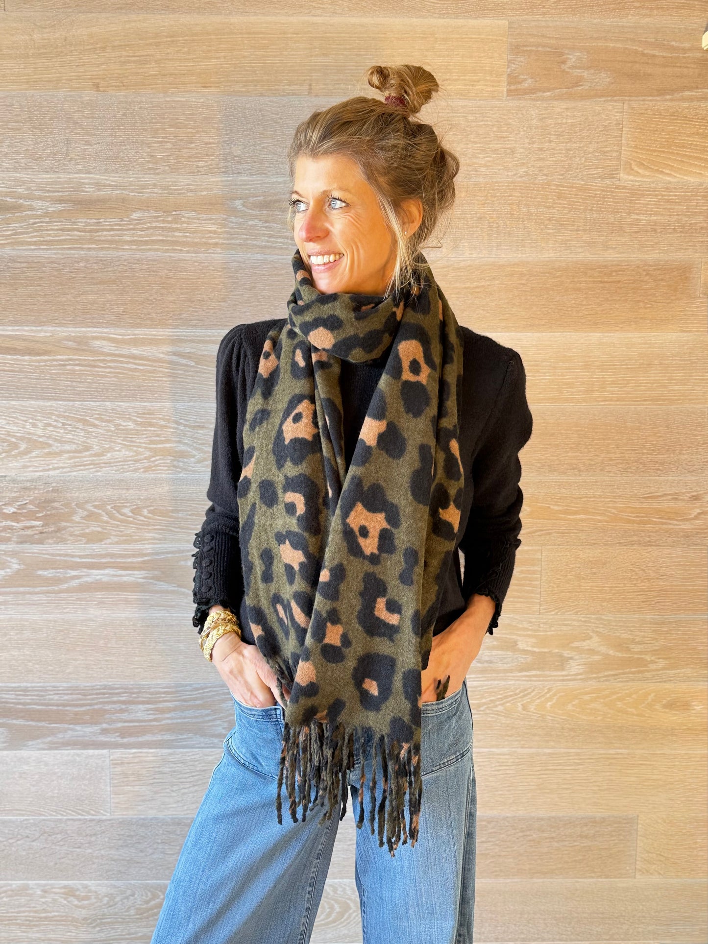 Khaki Leopard Scarf