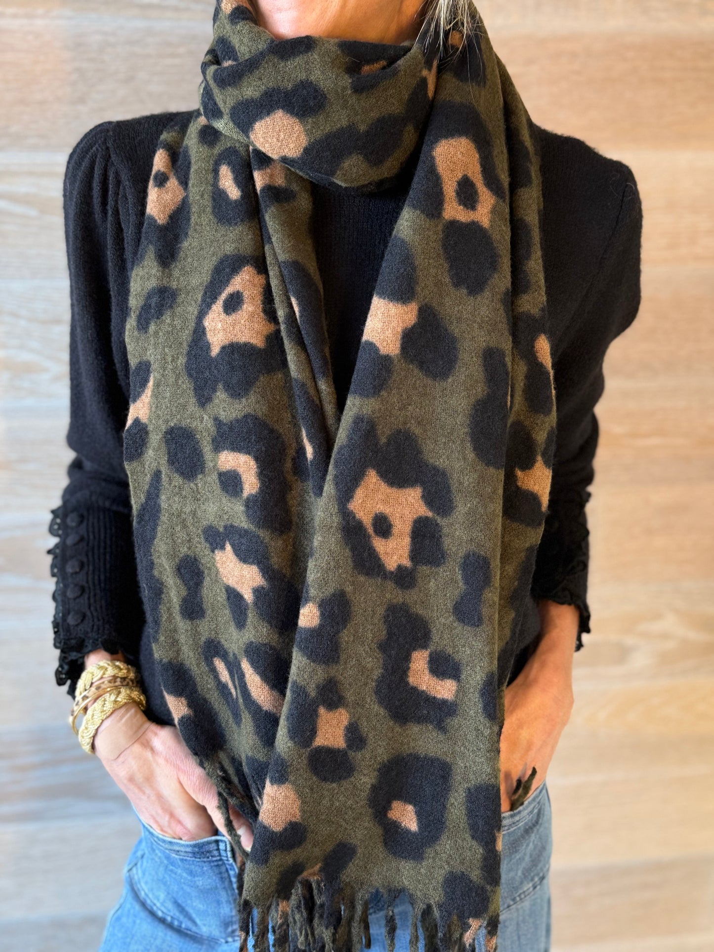 Khaki Leopard Scarf