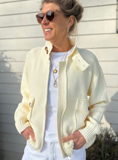 Lonsdale Lightweight Ecru Knitted Bomber