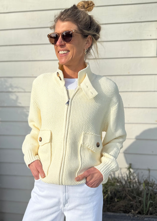 Lonsdale Lightweight Ecru Knitted Bomber