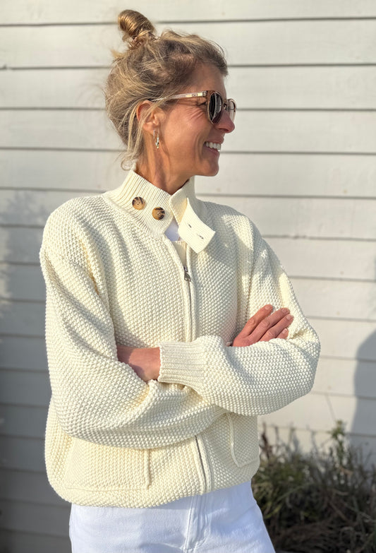 Lonsdale Lightweight Ecru Knitted Bomber